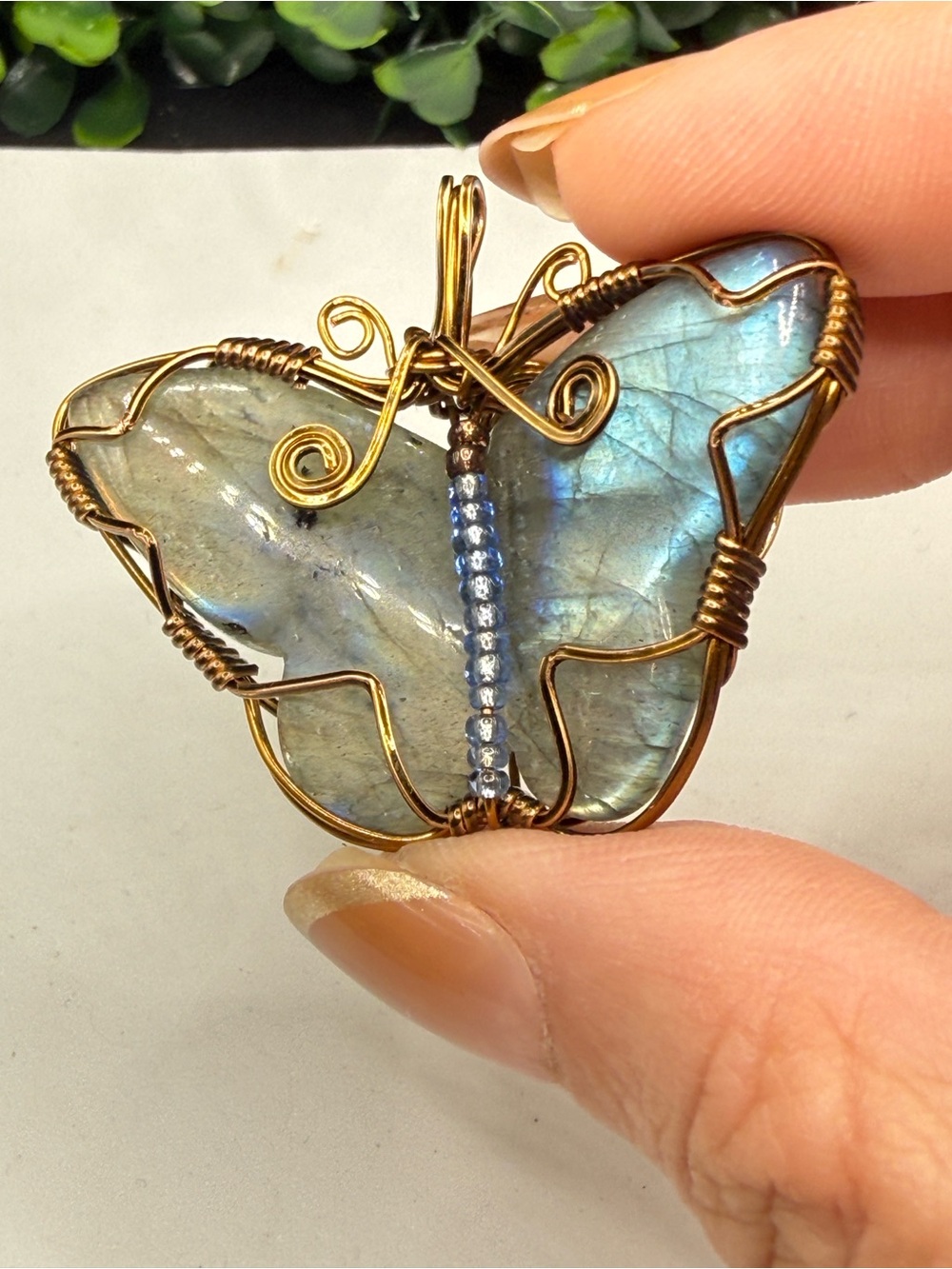 Wire Wrapped Labradorite Butterfly Pendant - Created by Local Artist